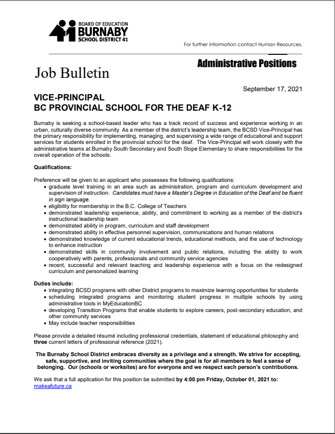 BCSD Vice Principal Posting – SD 41