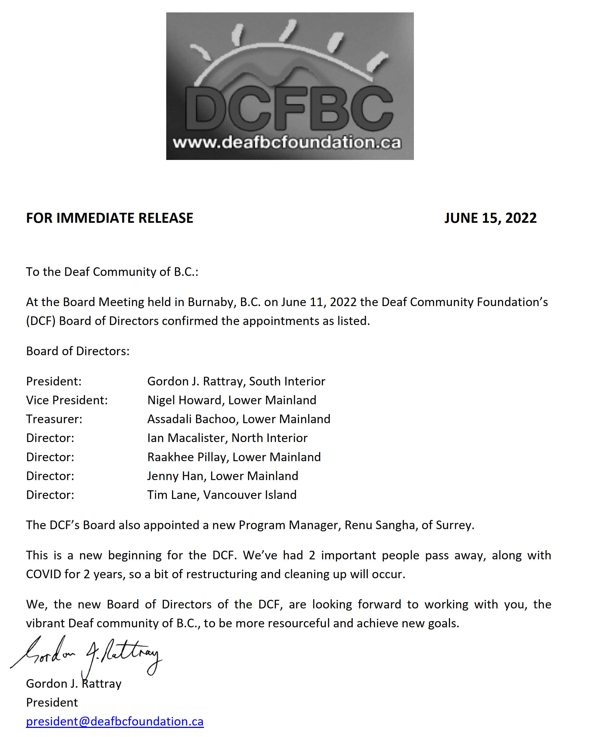 New Board of Directors confirmed at the DCF