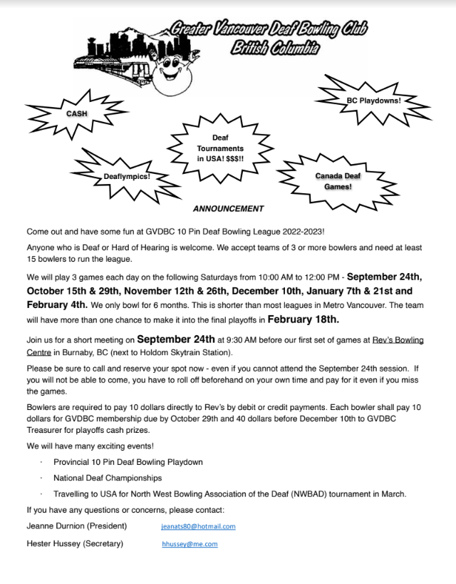 GVDBC 10 Pin Deaf Bowling League 2022-2023!