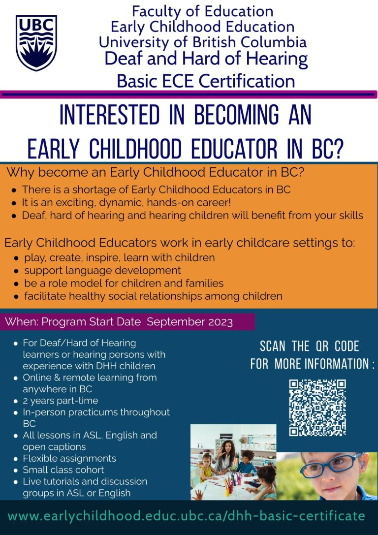 UBC Early Childhood Education training program for Deaf and Hard of Hearing persons