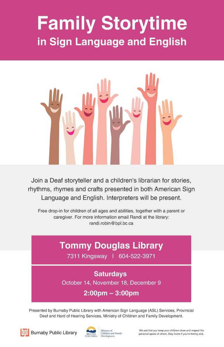 Fall ASL-English Storytimes in Burnaby