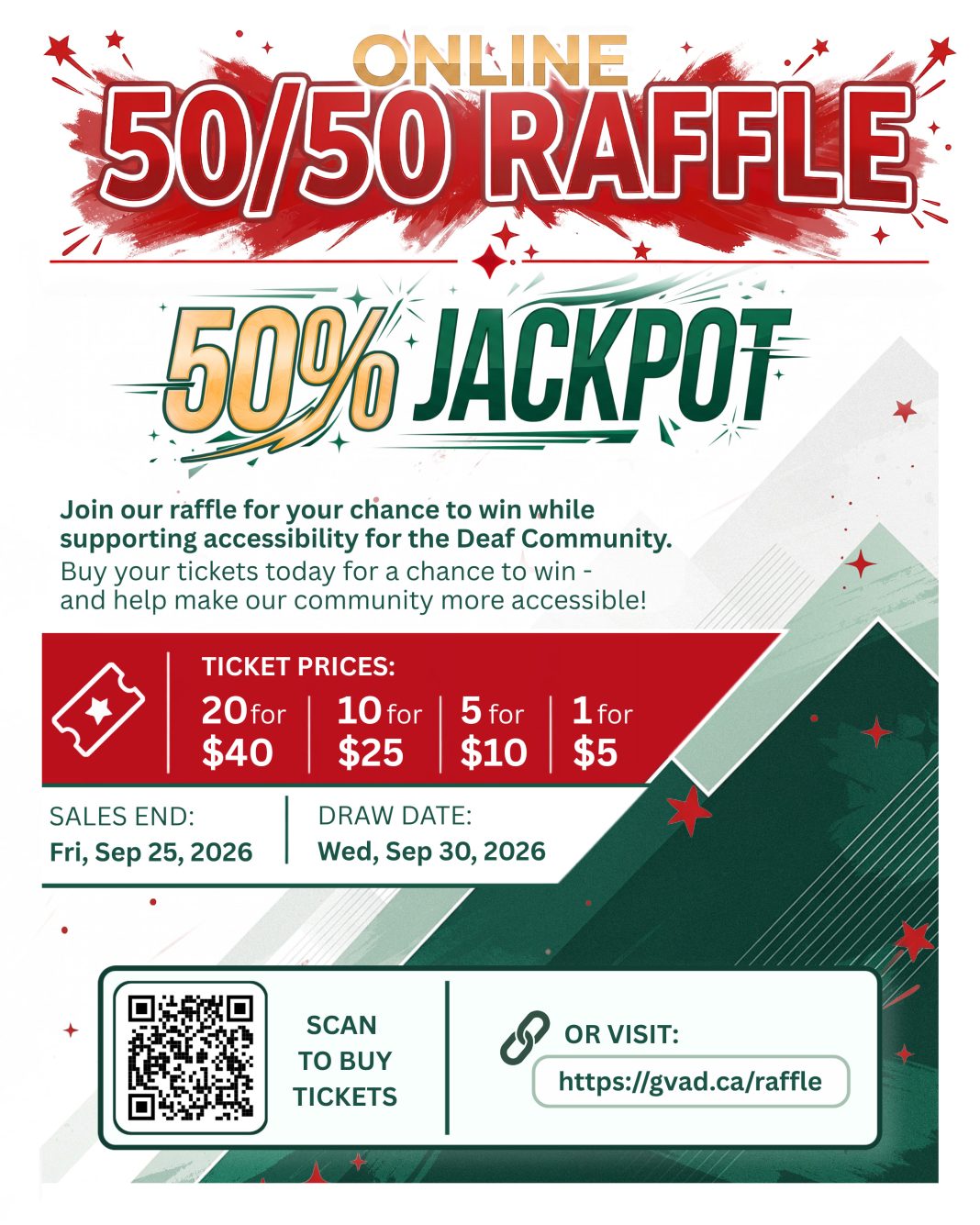 GVAD Raffle 2026 September A festive raffle flyer with bold red